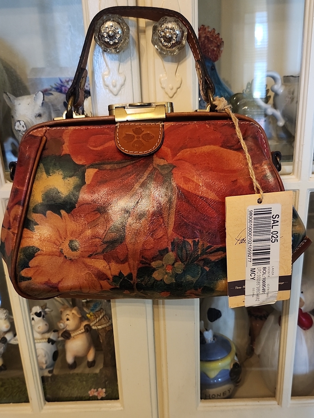 Patricia Nash Floral Leather Satchel in Rust and Forest Green